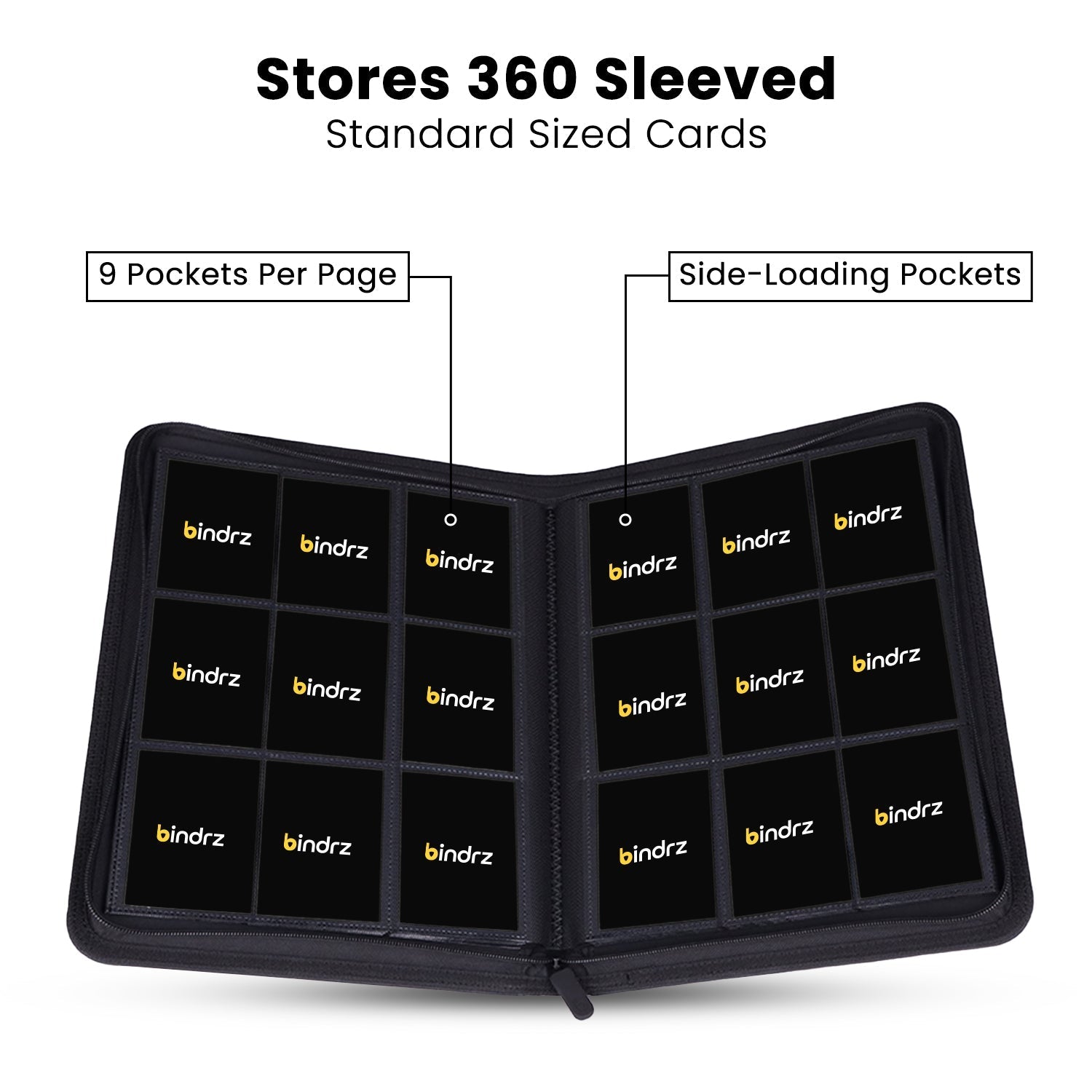 Bindrz Premium Zipper Binder - 9 Pocket Card Binder